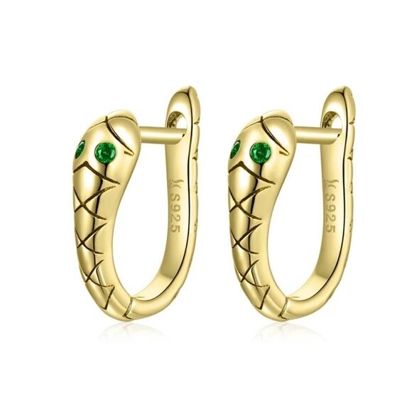 925 Sterling Silver Snake Huggie Earrings - Picture 1 of 7